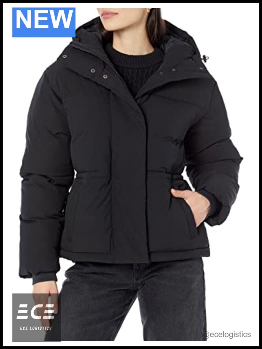 Women's Short Waisted Puffer Jacket Quilted Water-Resistant Hooded Winter Coat